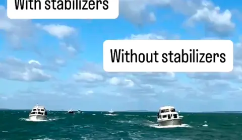 Linssen motoryacht with and without Rotorswing stabilzers